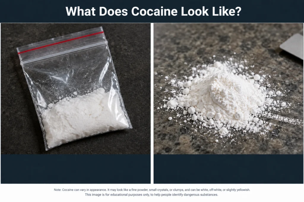 White powder cocaine spilled from a small plastic bag